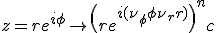 z=r e^{i \phi }\to \left(r e^{i(\nu_\phi\phi + \nu_r r)}\right)^n+c