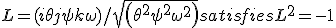 L = (i\theta + j\psi + k\omega)/sqrt (\theta^2 +\psi^2 + \omega^2) satisfies L^2 = -1